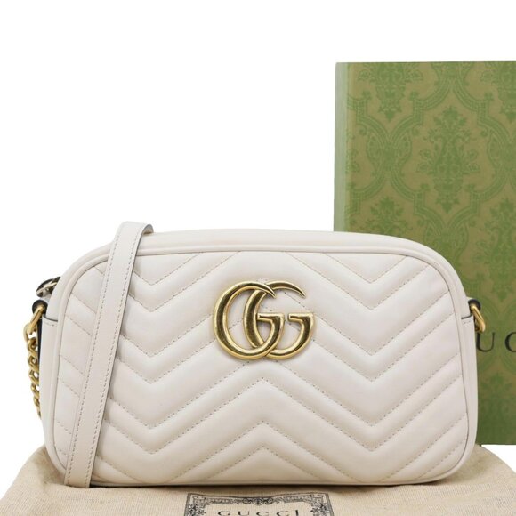Gucci  GG Marmont Small Matelasse Chevron Leather Camera Bag White 447632 - Picture 3 of 15